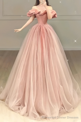 Ball Gown Off The Shoulder Floor Length Sleeveless Pink Prom Dress